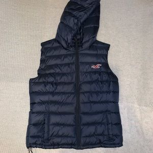 HOLLISTER NAVY PUFFER VEST WITH HOOD